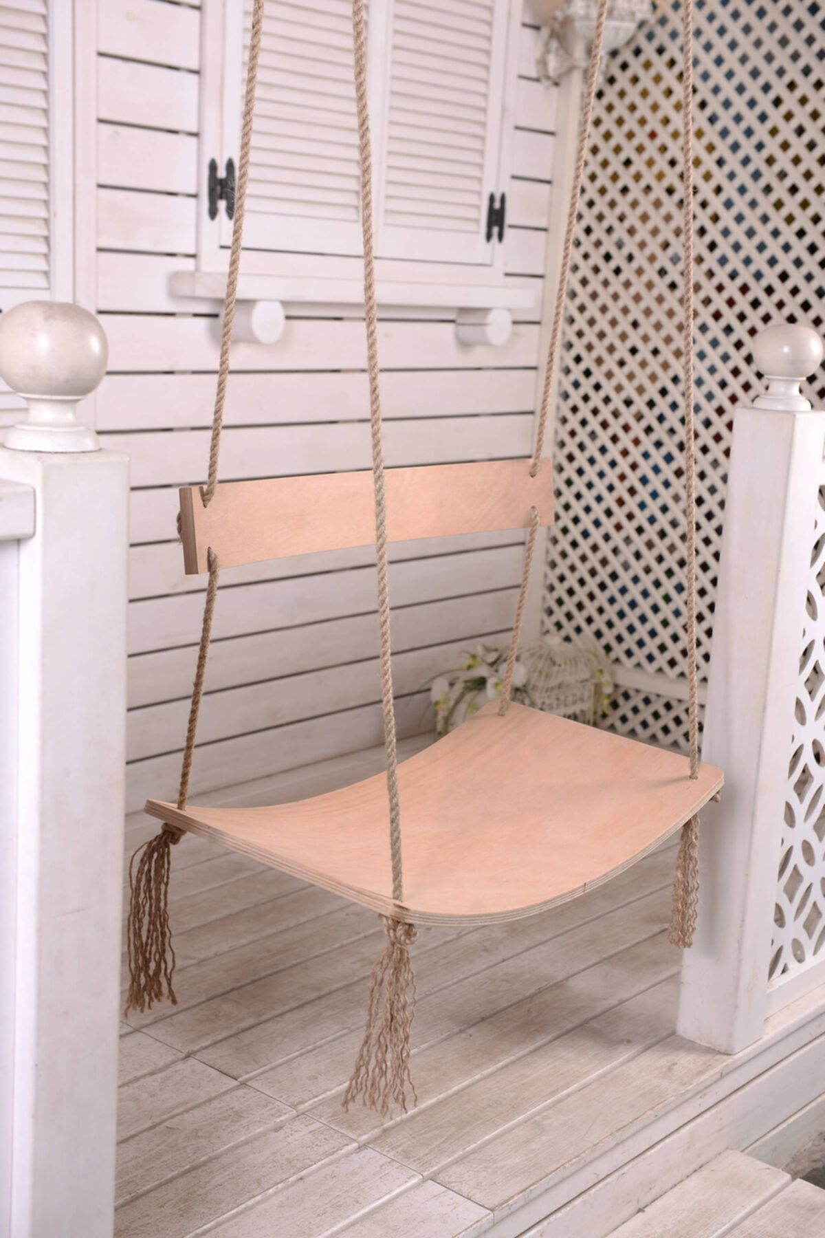 PREMİUM Sırt Dayanaklı Ahşap Bebek Salıncağı & Bahçe, Balkon ve Teras İçin Şık ve Konforlu Tasarım