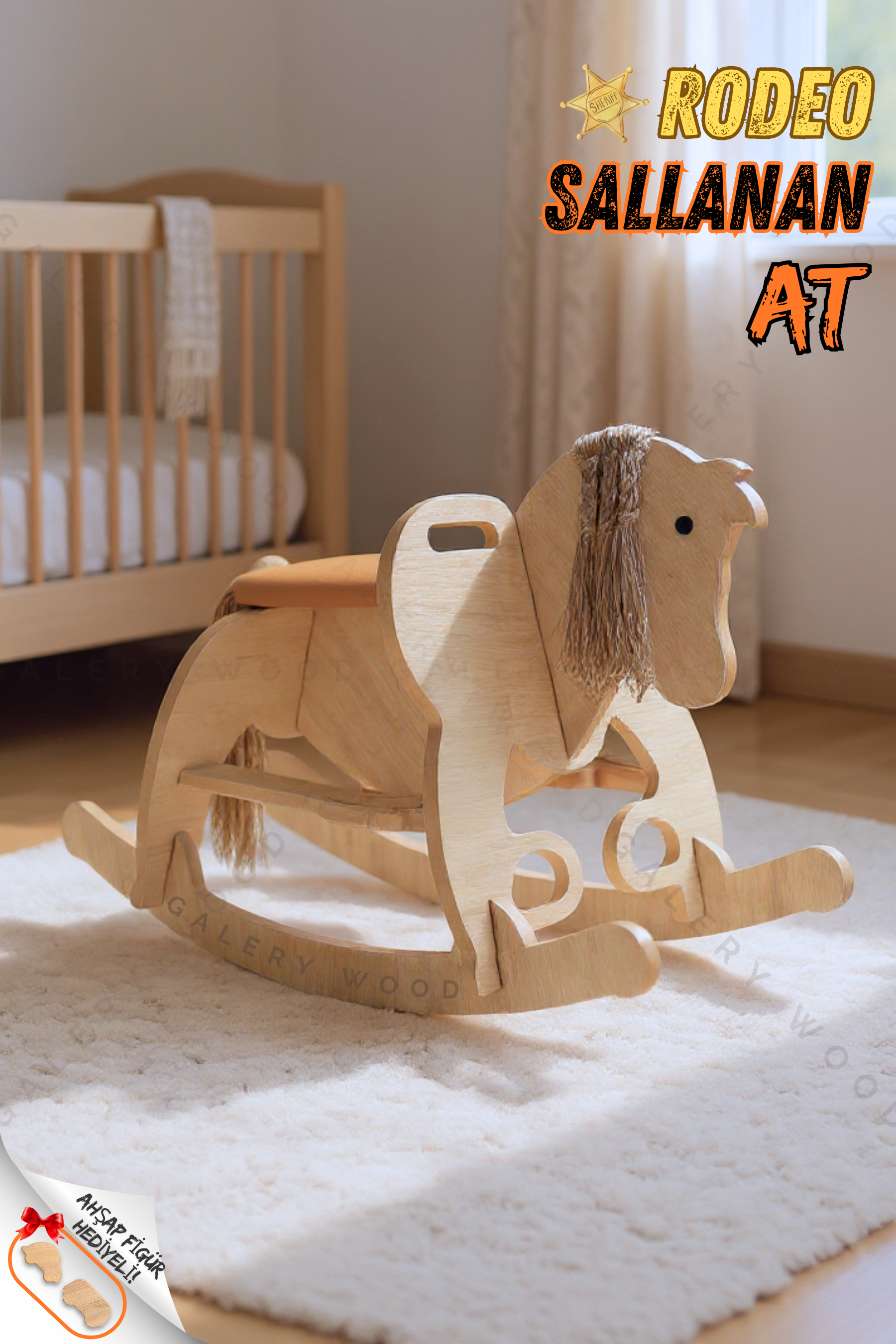 Galery Wood® Ahşap Sallanan At-Deri Koltuklu-Ayak Destekli