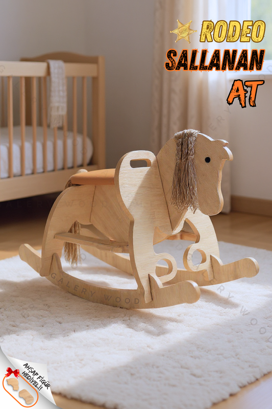 Galery Wood® Ahşap Sallanan At-Deri Koltuklu-Ayak Destekli