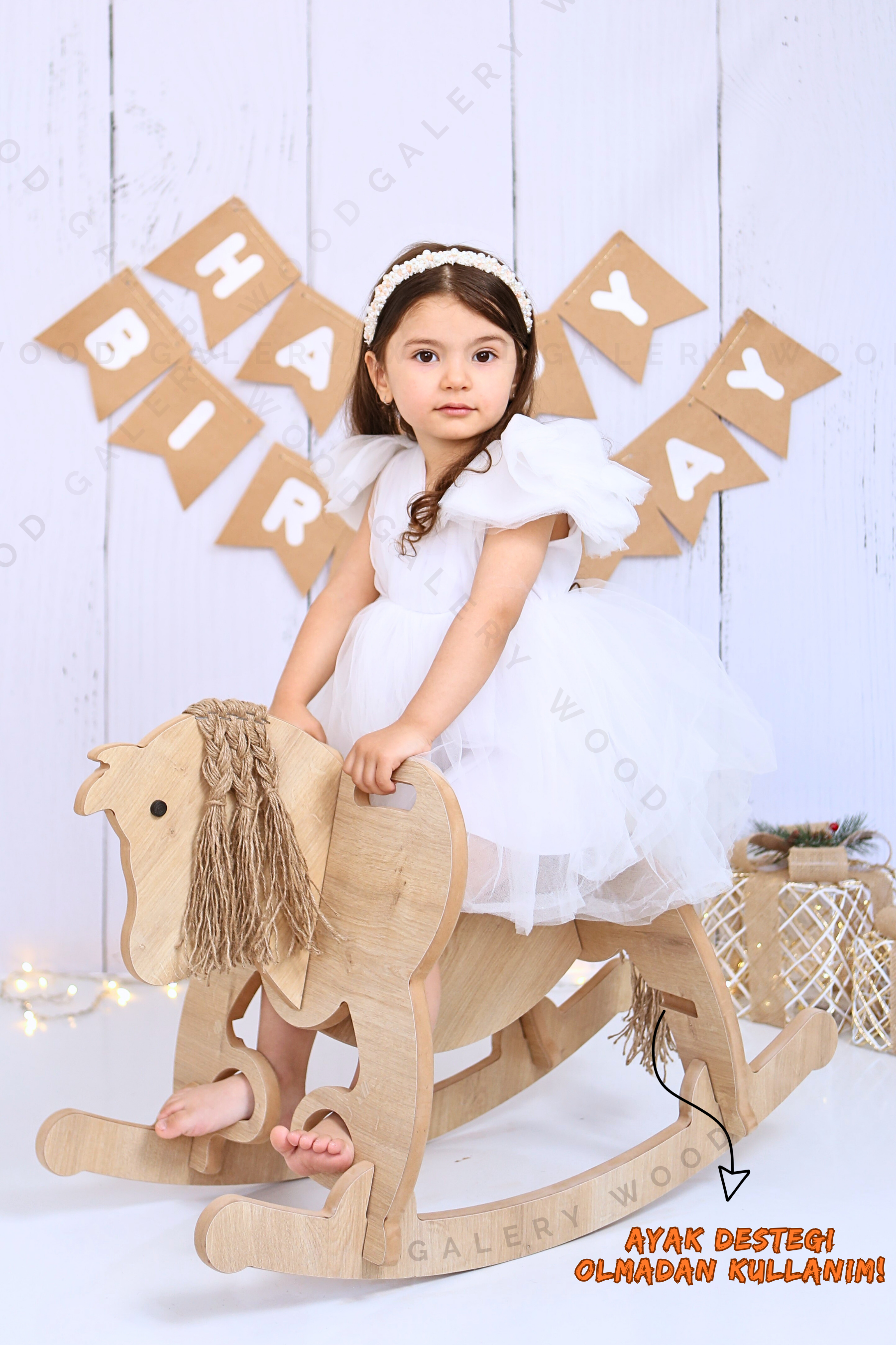 Galery Wood® Ahşap Sallanan At-Deri Koltuklu-Ayak Destekli