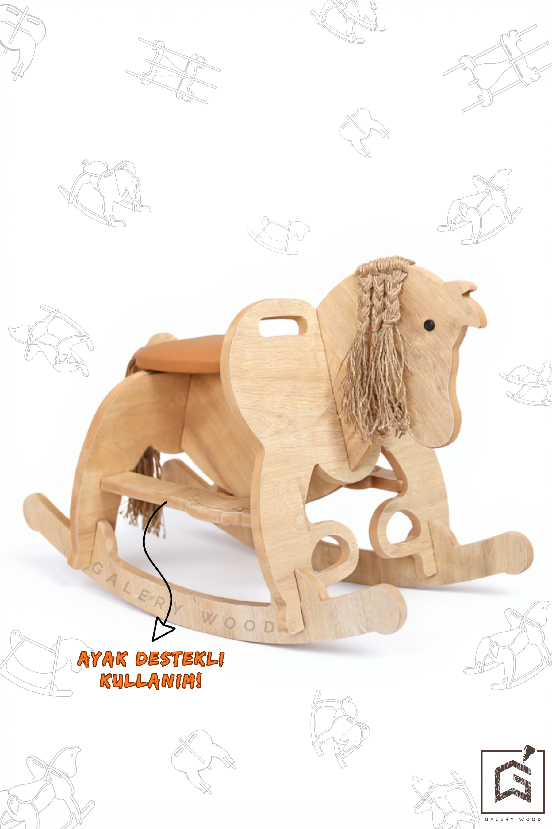 Galery Wood® Ahşap Sallanan At-Deri Koltuklu-Ayak Destekli