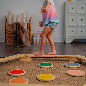 Montessori Ahşap Denge Kirişi, Denge Tahtası, Basamak Taşları, Aktivite Çocuk Oyuncağı(5 SOPA 5 TAŞ)