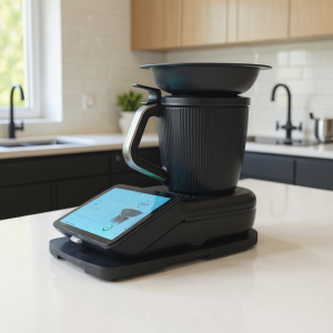 Thermomix TM7 Slider, Ahşap Kaydırıcı, Masif Tezgah Üstü Stand, Özel Tasarım SİYAH Renkli