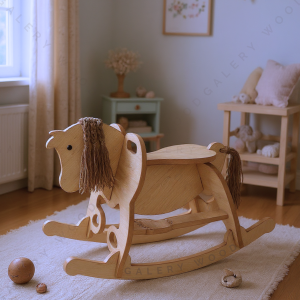 Ahşap Dekoratif Sallanan At, Sallanan Çocuk Oyuncak, Bebek Oyuncakları, Montessöri Oyuncak, Ahşap Koltuklu-Ayak Destekli (YENİ Model)