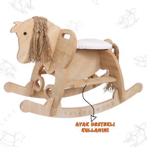 Ahşap Sallanan At-Deri koltuklu-Ayak Destekli-(Yeni Model)-BEYAZ